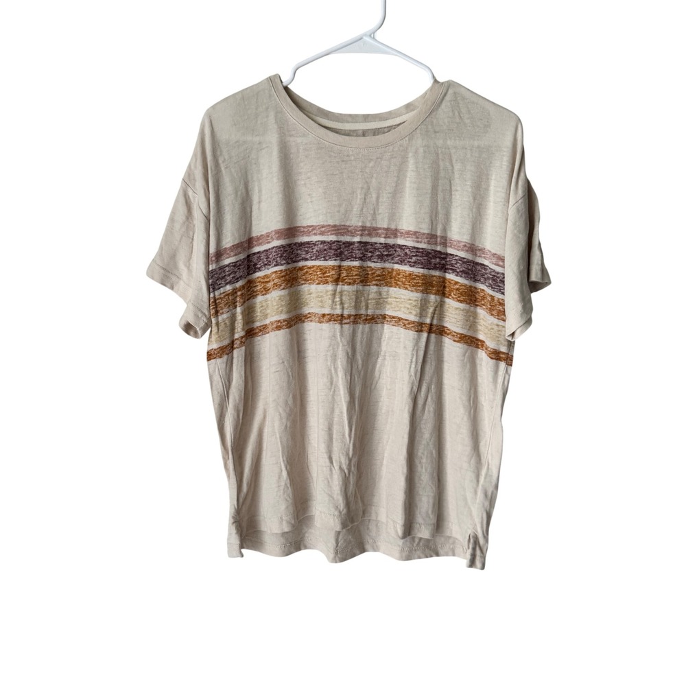 Altar'd State Dusty Sunrise Linen Blend Striped Tee Large T266LPKAS